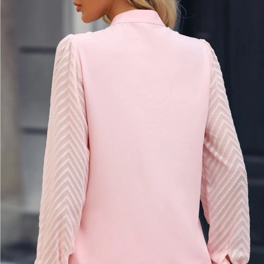 New pink notched neck long sleeve blouse - Picture 5 of 8